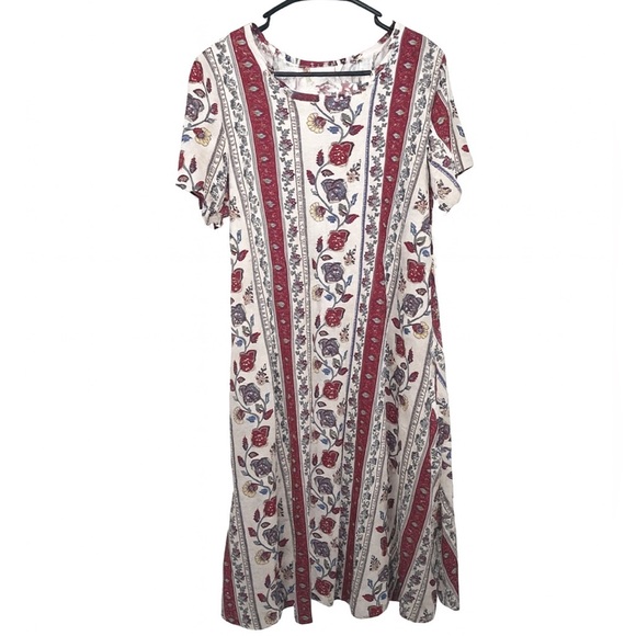 LuLaRoe Floral Stripe Short Sleeve Swing Dress – Size Large - Picture 2 of 5